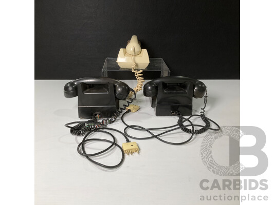 Three Vintage Telephones Including Two Bakelite Magneto and Retro Wall Hung