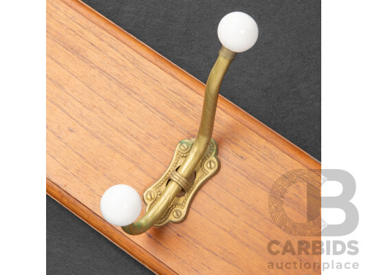 Vintage Timber Coat Rack with Brass Hooks