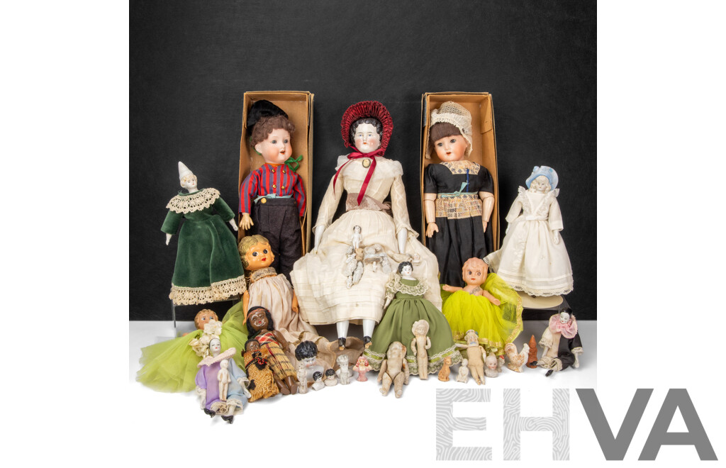 Antique and Vintage Dolls Including Two Armand Marseille 390 Bisque with Original Boxes, Three Kewpie Dolls, Victorian Pocelain Face with Bonnet, Box of Small Porcelain/Ceramic Dolls, Figurines, Animals