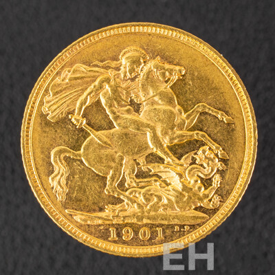 Australian 1901 QV Gold Sovereign, Sydney Mint .917