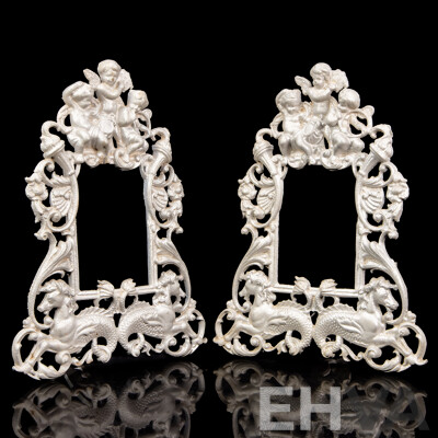 Two Vintage Cast Aluminium Cherub and Seahorse Photo Frames