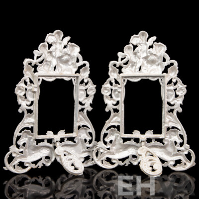 Two Vintage Cast Aluminium Cherub and Seahorse Photo Frames