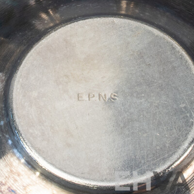 Collection of Vintage Silver Plate Table Pieces Including Egg Holders, Candlestick Pair, Unique Asparagus Tongs, Tea Strainer, Trinket Bowls