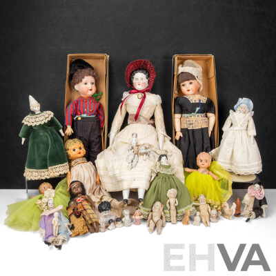 Antique and Vintage Dolls Including Two Armand Marseille 390 Bisque with Original Boxes, Three Kewpie Dolls, Victorian Pocelain Face with Bonnet, Box of Small Porcelain/Ceramic Dolls, Figurines, Animals