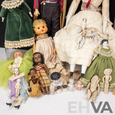 Antique and Vintage Dolls Including Two Armand Marseille 390 Bisque with Original Boxes, Three Kewpie Dolls, Victorian Pocelain Face with Bonnet, Box of Small Porcelain/Ceramic Dolls, Figurines, Animals