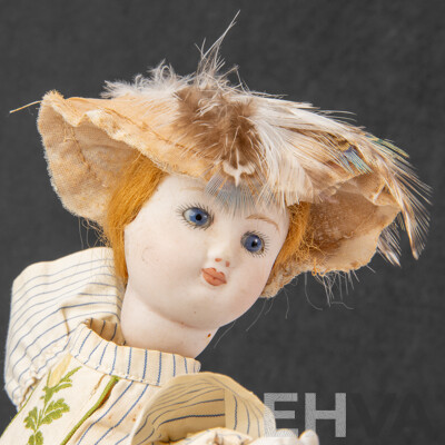 Pair of Antique Clockwork Automata Dancing Dolls, with Bisque Heads and Hands, Music Box Base