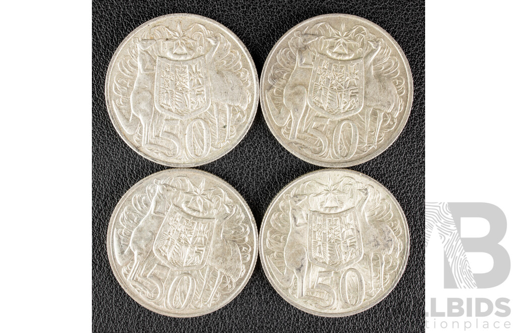 Four Australian 1966 Round Silver Fifty Cent Coins .800