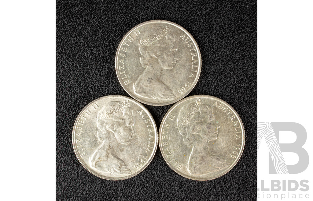 Three Australian 1966 Round Silver Fifty Cent Coins .800
