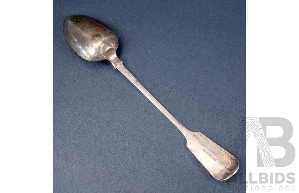 Large Antique Silver Serving Spoon, John Stone, Exeter, 1857