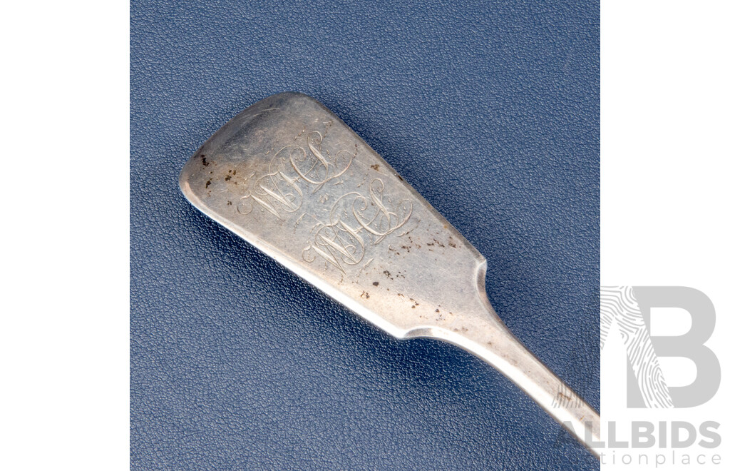 Large Antique Silver Serving Spoon, John Stone, Exeter, 1857