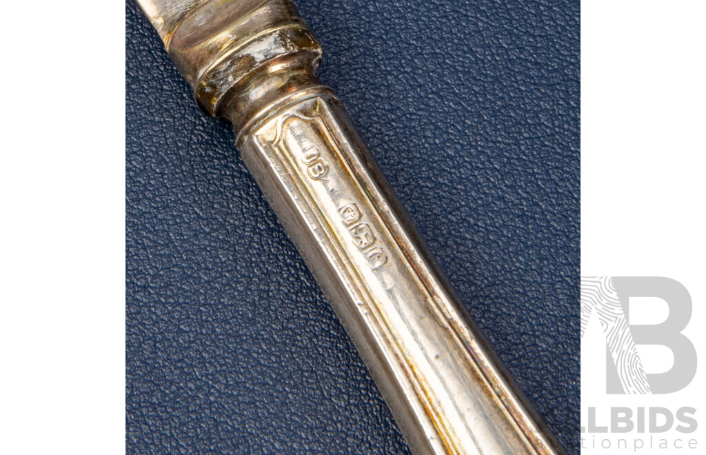 Vintage Silver Butter Knife, Sheffield with Two Silver Plate Knives, Four Walker & Hall Sonora Silver Forks