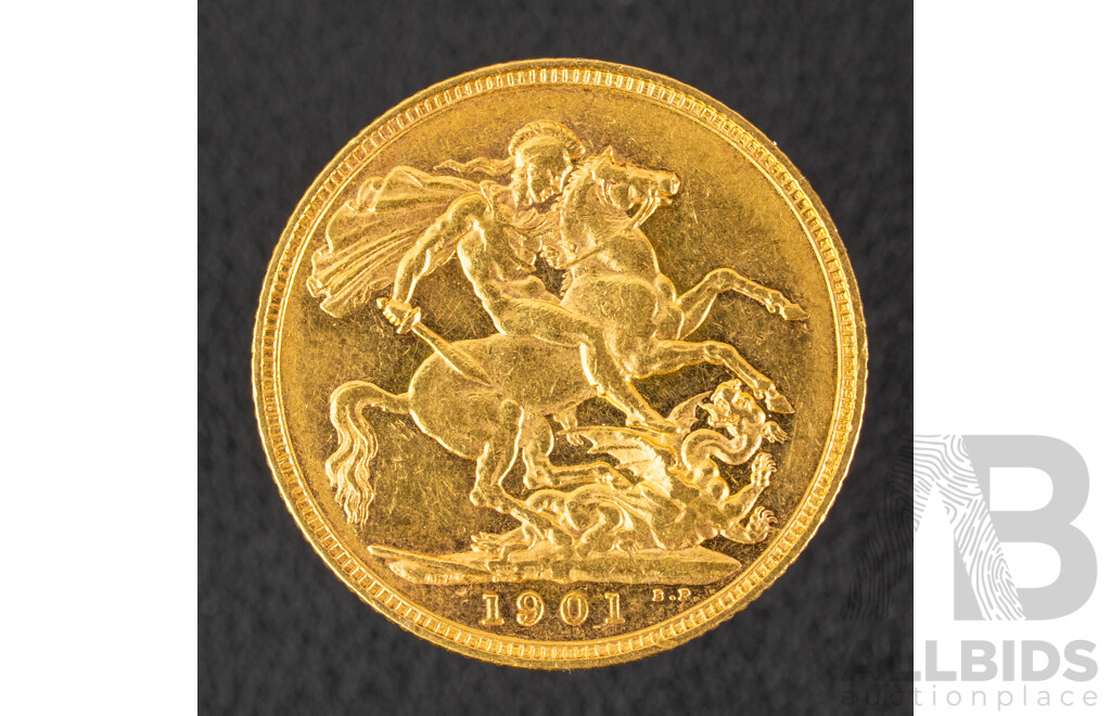 Australian 1901 QV Gold Sovereign, Sydney Mint .917