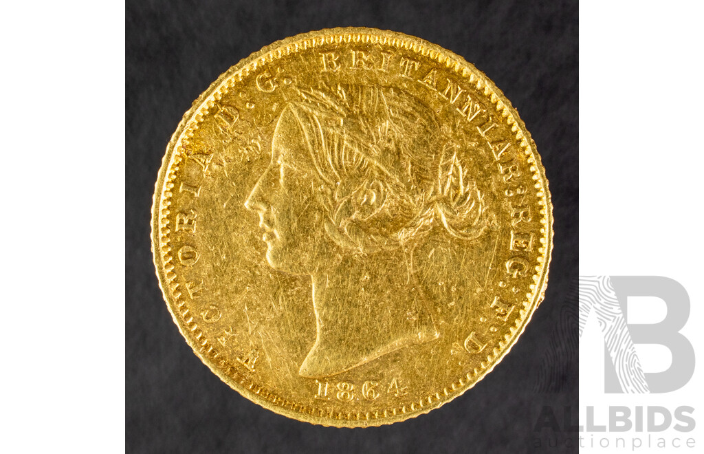 Australian 1864 QV Gold Half Sovereign, Sydney Mint .917