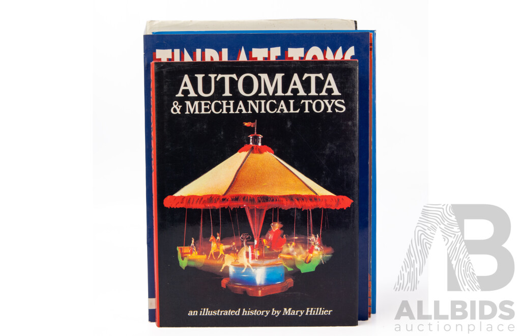 Nine Books Relating to Vintage Toys Including Post War Tin Plate Toys, Tinplate Toys, Motorcycle Toys, Collecting Tin Toys, Collecting Toys, British Tin Toys, Encyclopedia of Metal Toys, Golden Age of Automotive Toys, Automata & Mechanical Toys