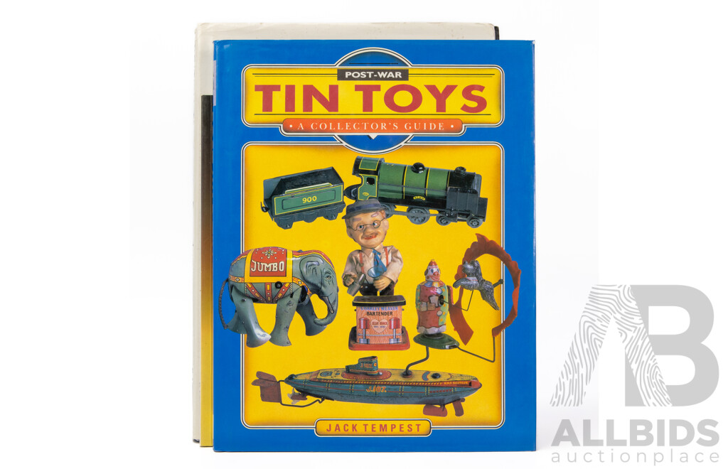 Nine Books Relating to Vintage Toys Including Post War Tin Plate Toys, Tinplate Toys, Motorcycle Toys, Collecting Tin Toys, Collecting Toys, British Tin Toys, Encyclopedia of Metal Toys, Golden Age of Automotive Toys, Automata & Mechanical Toys