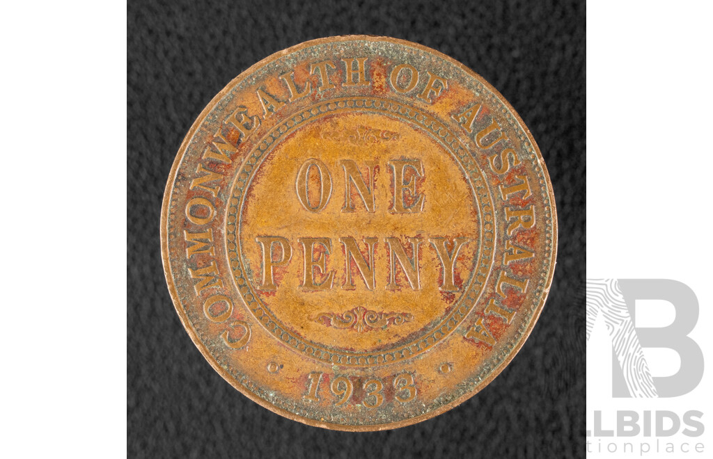 Australian KGV 1933/32 Over Date Penny