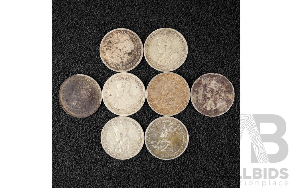 Eight Australian KGV/KEVII Silver Sixpence Including 1911, 1925, 1928(2), 1936(4)  .925