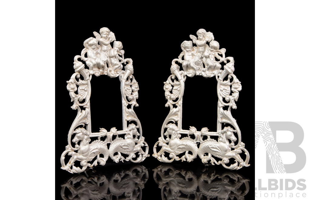 Two Vintage Cast Aluminium Cherub and Seahorse Photo Frames