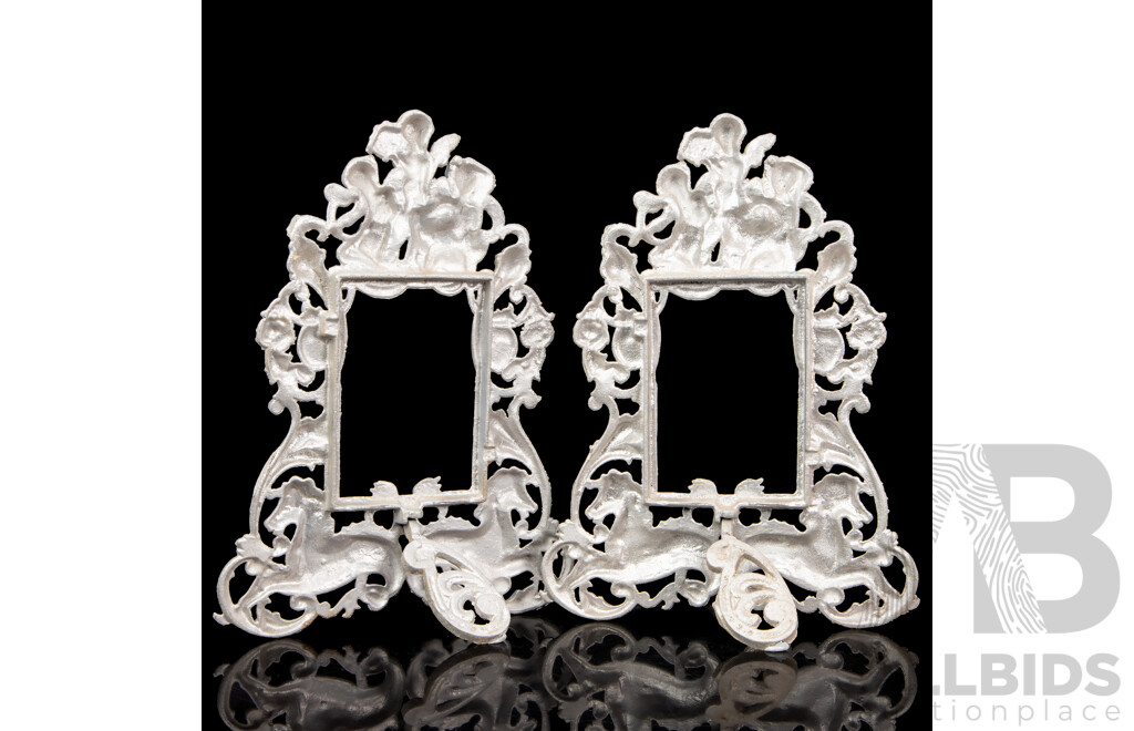 Two Vintage Cast Aluminium Cherub and Seahorse Photo Frames
