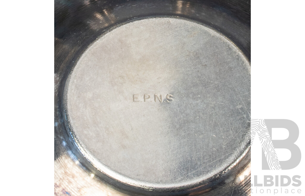 Collection of Vintage Silver Plate Table Pieces Including Egg Holders, Candlestick Pair, Unique Asparagus Tongs, Tea Strainer, Trinket Bowls