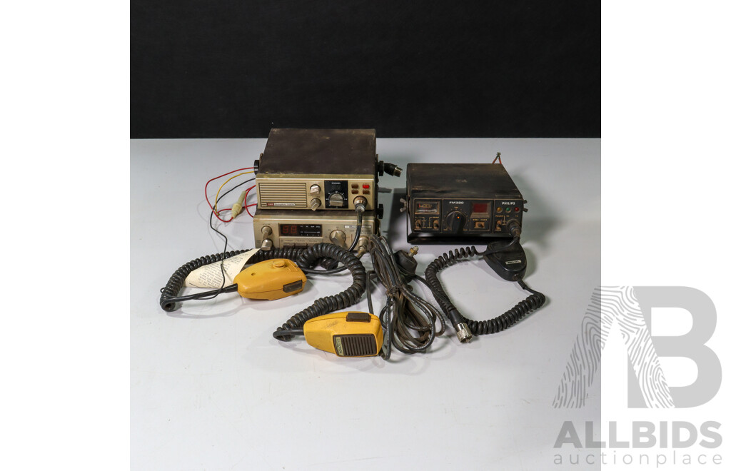 Three Vintage UHF/VHF Forty Channel CB Radios Including Phillips FM320. GME TX472S, Electrophone TX470S
