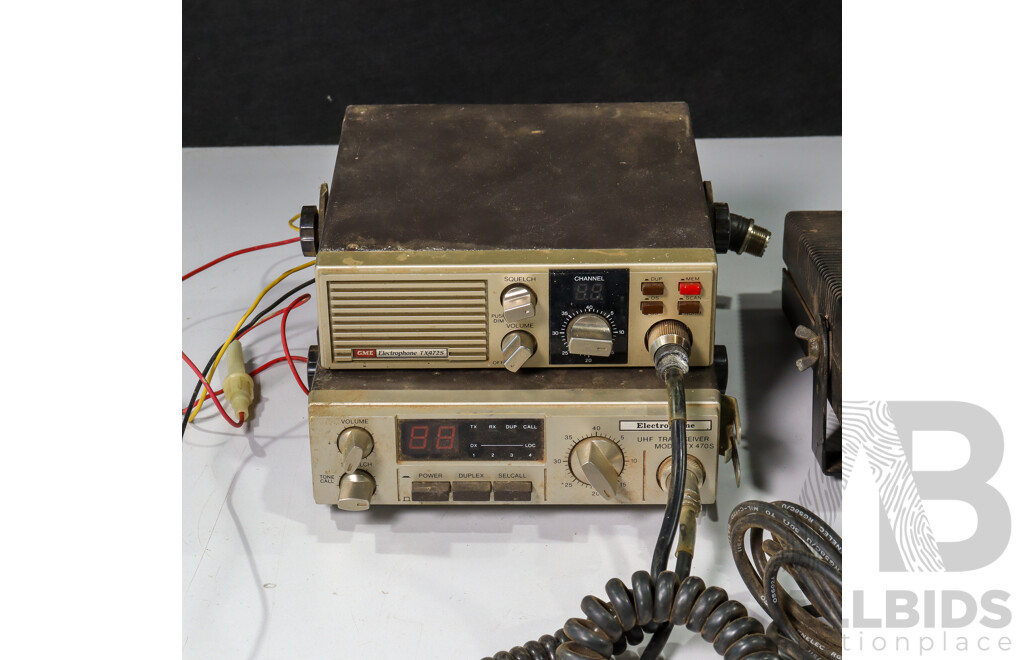 Three Vintage UHF/VHF Forty Channel CB Radios Including Phillips FM320. GME TX472S, Electrophone TX470S