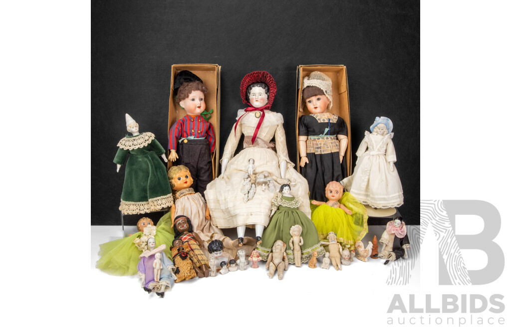 Antique and Vintage Dolls Including Two Armand Marseille 390 Bisque with Original Boxes, Three Kewpie Dolls, Victorian Pocelain Face with Bonnet, Box of Small Porcelain/Ceramic Dolls, Figurines, Animals