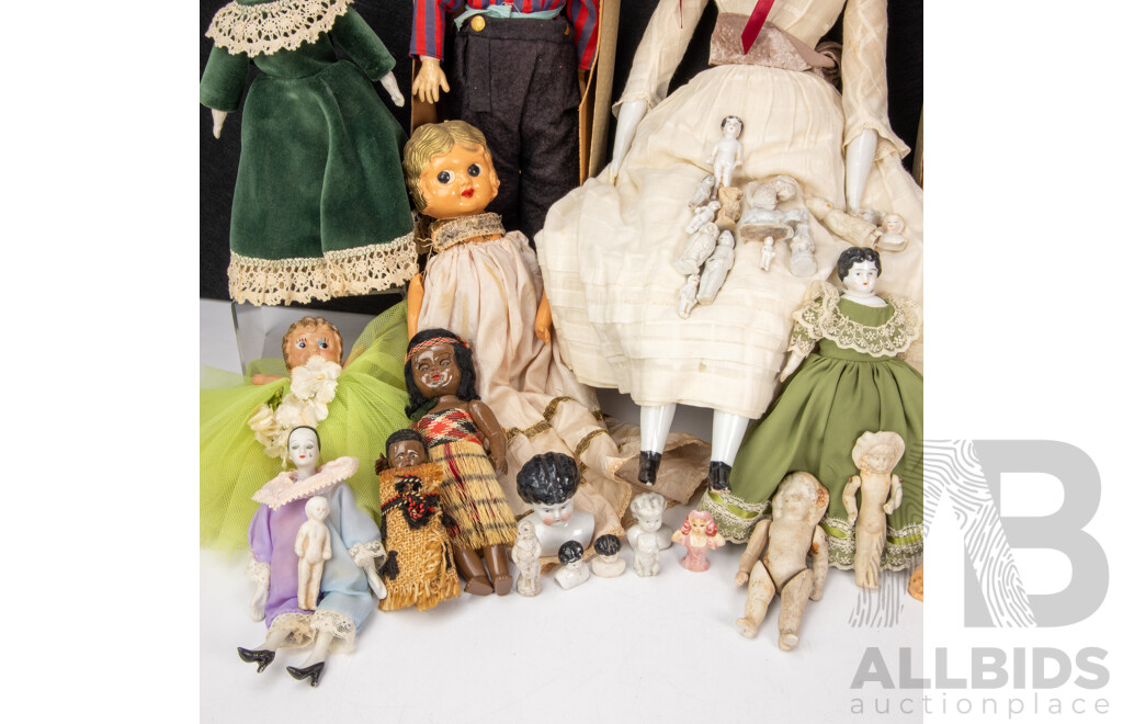 Antique and Vintage Dolls Including Two Armand Marseille 390 Bisque with Original Boxes, Three Kewpie Dolls, Victorian Pocelain Face with Bonnet, Box of Small Porcelain/Ceramic Dolls, Figurines, Animals
