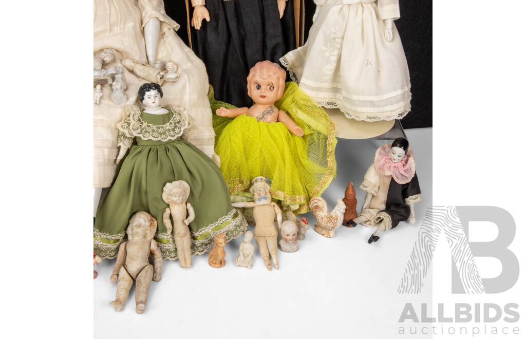 Antique and Vintage Dolls Including Two Armand Marseille 390 Bisque with Original Boxes, Three Kewpie Dolls, Victorian Pocelain Face with Bonnet, Box of Small Porcelain/Ceramic Dolls, Figurines, Animals