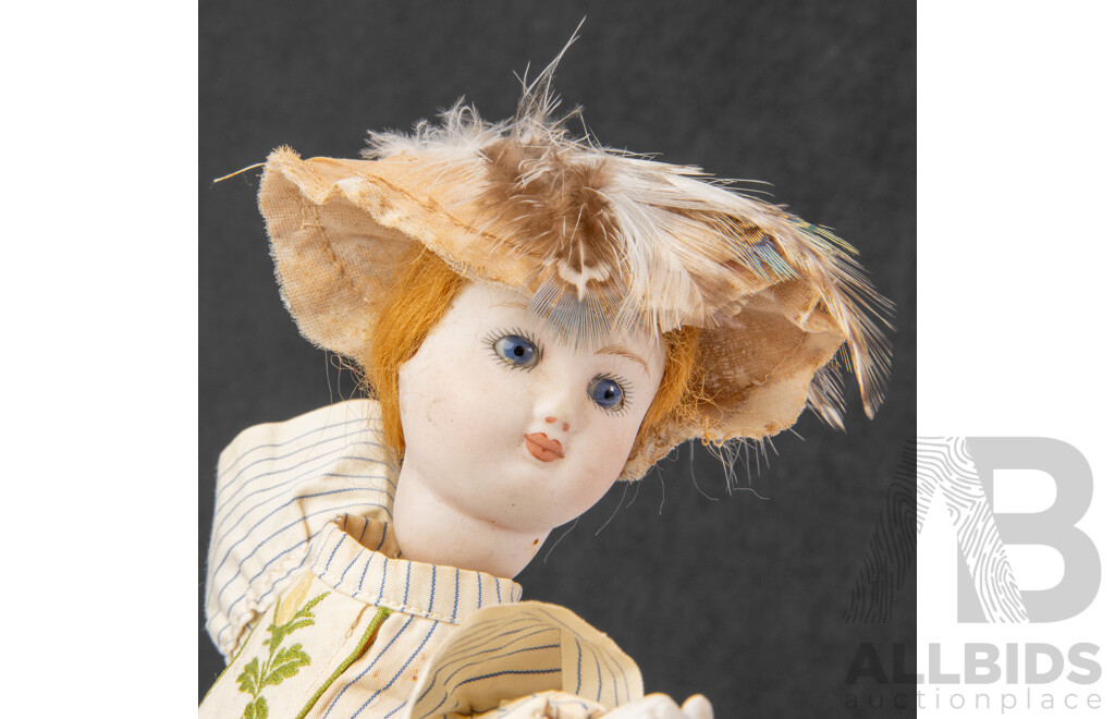 Pair of Antique Clockwork Automata Dancing Dolls, with Bisque Heads and Hands, Music Box Base