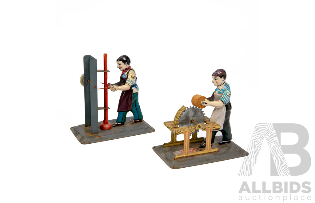 Vintage Wilesco Vertical Steam Engine with Carpenter Figures and Booklet in Original Box