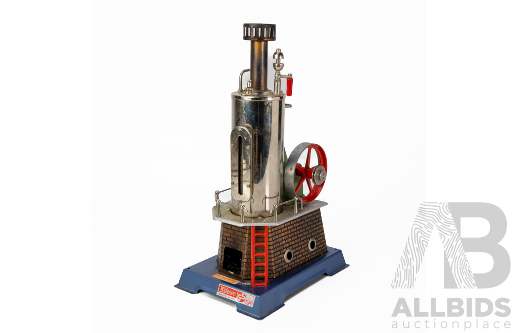 Vintage Wilesco Vertical Steam Engine with Carpenter Figures and Booklet in Original Box