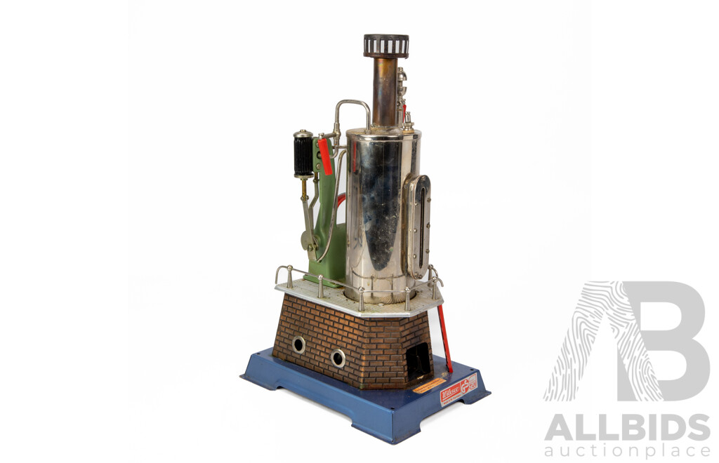 Vintage Wilesco Vertical Steam Engine with Carpenter Figures and Booklet in Original Box