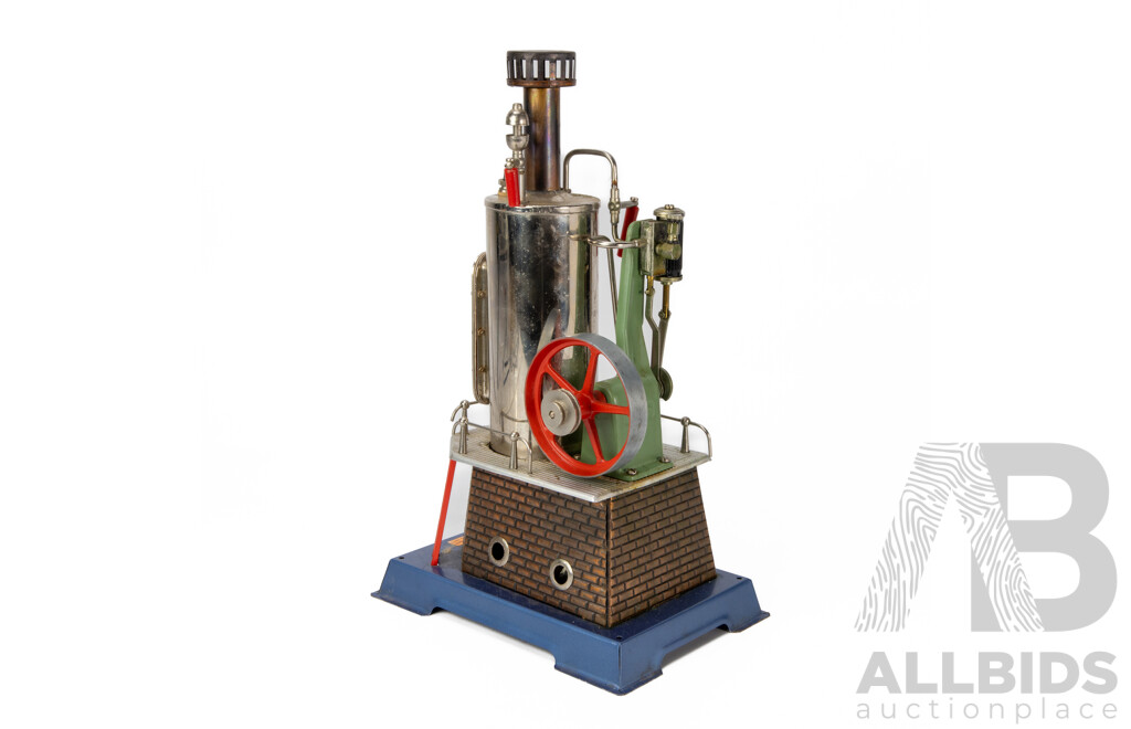 Vintage Wilesco Vertical Steam Engine with Carpenter Figures and Booklet in Original Box