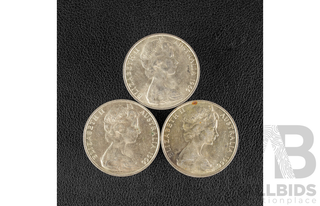 Three Australian 1966 Round Silver Fifty Cent Coins .800