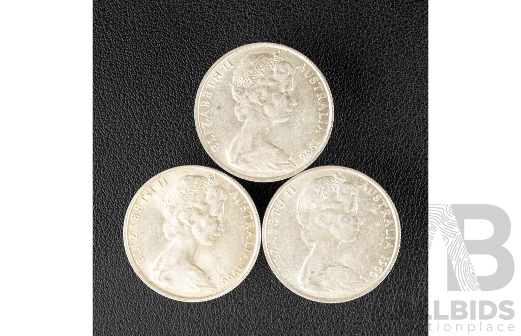 Three Australian 1966 Round Silver Fifty Cent Coins .800