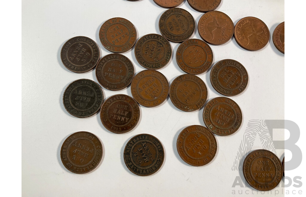 Collection of Australian Copper Coins Including Sixty Four Pennies Spanning 1912 to 1952, Thirty Six Half Pennies Spanning 1911 to 1964 Including 1912H, 1917I, 1939 Kangaroo Reverse...............