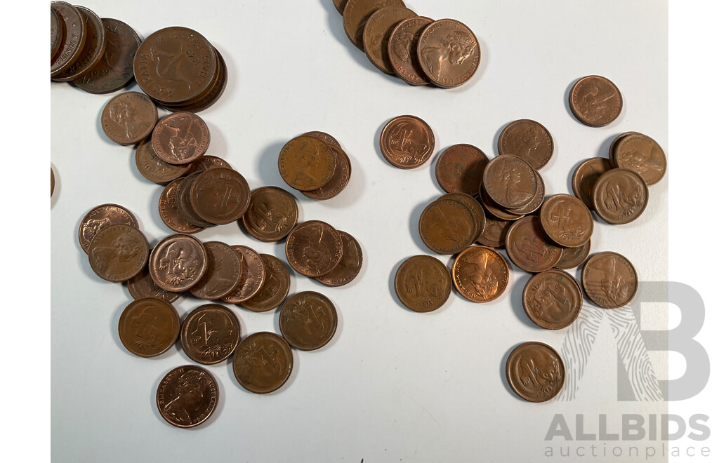 Collection of Australian Copper Coins Including Sixty Four Pennies Spanning 1912 to 1952, Thirty Six Half Pennies Spanning 1911 to 1964 Including 1912H, 1917I, 1939 Kangaroo Reverse...............