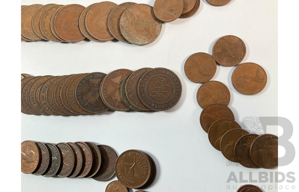 Collection of Australian Copper Coins Including Sixty Four Pennies Spanning 1912 to 1952, Thirty Six Half Pennies Spanning 1911 to 1964 Including 1912H, 1917I, 1939 Kangaroo Reverse...............
