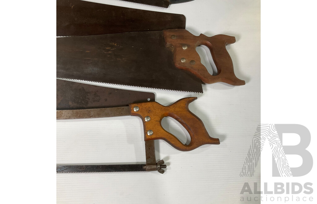 Six Large Vintage Timber Hand Saws