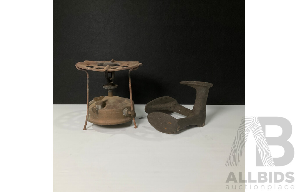 Vintage Primus Camping Stove and Cast Iron Cobblers Shoe Last