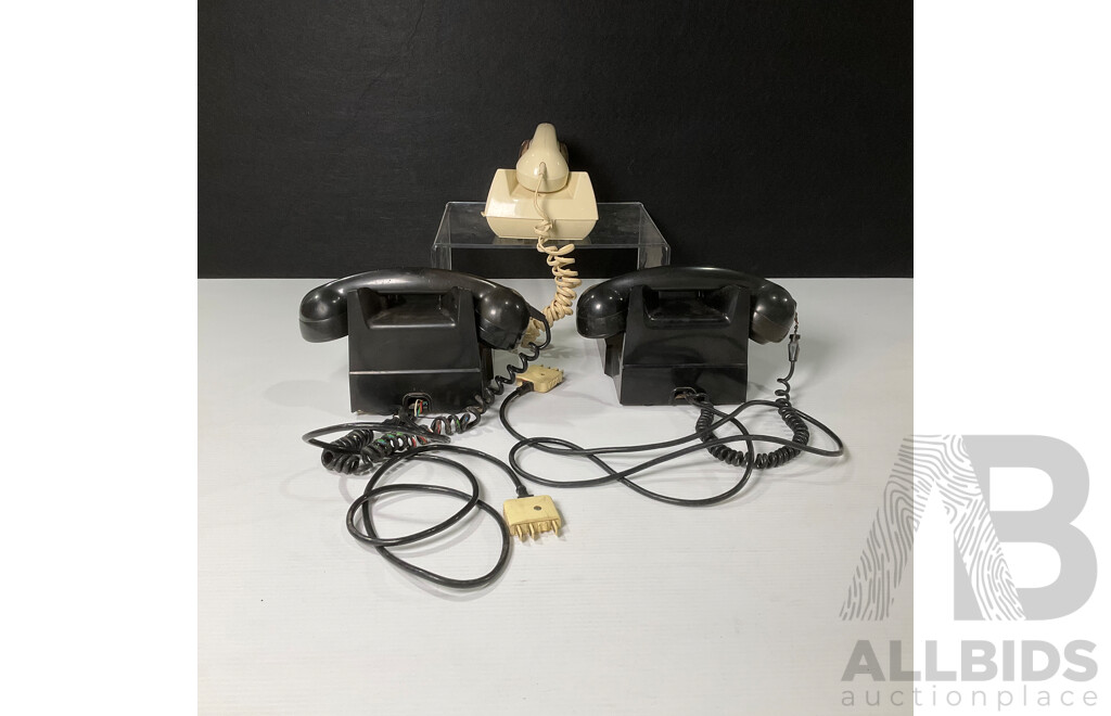 Three Vintage Telephones Including Two Bakelite Magneto and Retro Wall Hung