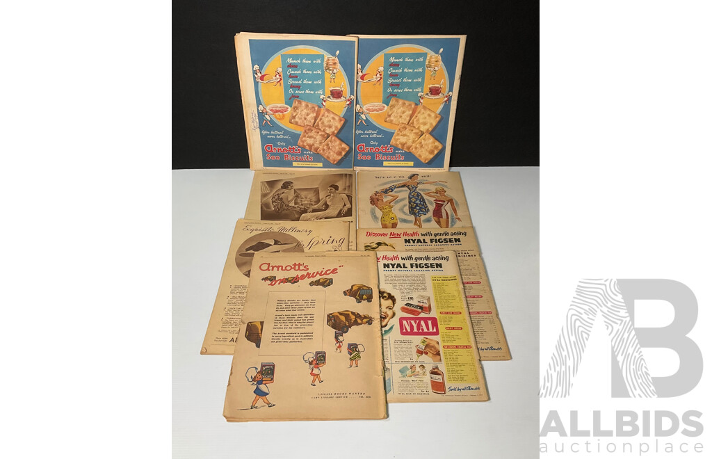 Eight Australian Women's Weekly and Woman-The Woman's Budget Magazines Spanning 1936 to 1954