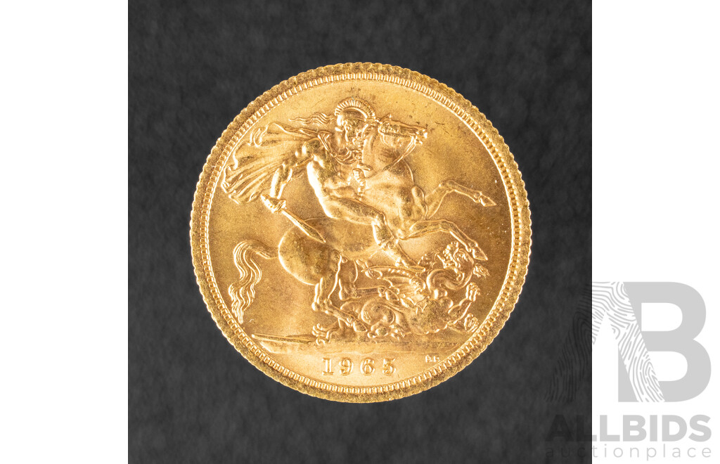 Great Britain 1965 UNC Gold Sovereign, Royal Mint .917
