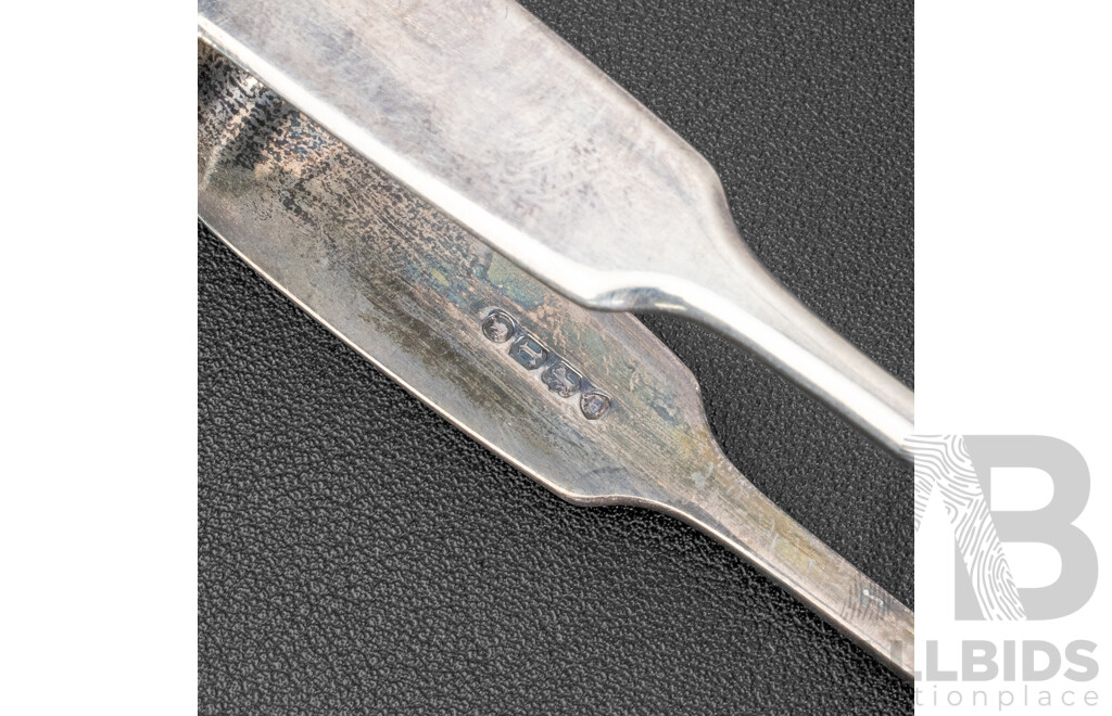 Two Sterling Silver Sugar Tongs, Two Silver Condiment Spoons Including Bespoke Australian 1921M Silver Threepence Spoon, Three Vintage Silver Plate Examples