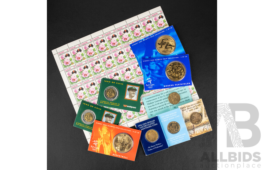 Collection of Australian Commemorative Coins Including Five Dollars Including Three 2000 Olympics, Two Donald Bradman Tribute, One Dollars Including 1994 Royal Melbourne Show Issue............