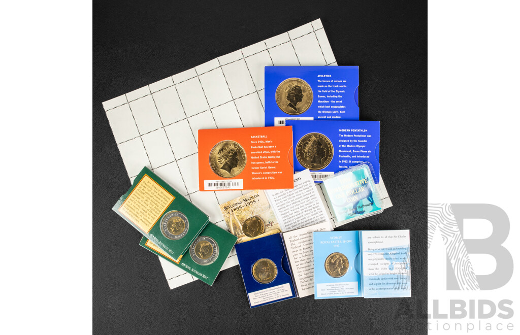 Collection of Australian Commemorative Coins Including Five Dollars Including Three 2000 Olympics, Two Donald Bradman Tribute, One Dollars Including 1994 Royal Melbourne Show Issue............