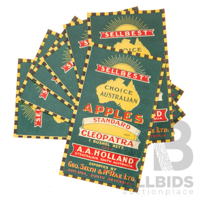 Rare ''Sellbest'' Choice Australian Apple Box Labels, 1 Bushel Nett From A.A Holland, Exported by Geo. Selth & McRae LTD, Adelaide South Australia