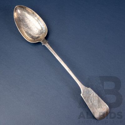 Large Antique Silver Serving Spoon, John Stone, Exeter, 1857