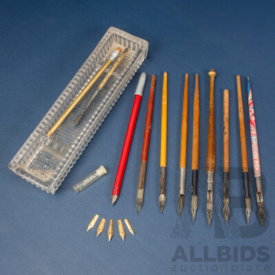 Five Vintage 14ct Gold Pen Nibs Including Parker, Conklin Toledo, Conway Stewart and Onoto with Seven Fountain Pens, Perry & Co, Eagle